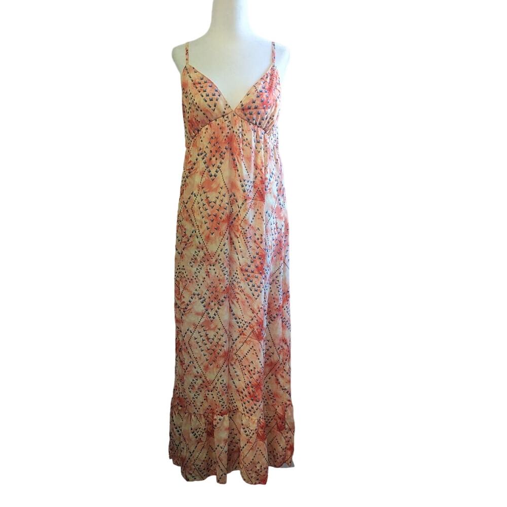 New Romeo and Juliet Couture long coral peach geo print maxi dress size Medium